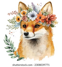 Retro Floral Fox Watercolor Sublimation