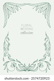 Retro floral frame with botanical design elements in a wavy and naive style.