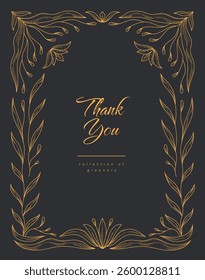 Retro floral frame or cover. Botanic design elements in wavy and naive style. Boho leaves branches and blooming print for poster, social media and packaging or greeting card. Vector illustration