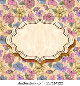 Retro floral frame. Vector illustration.