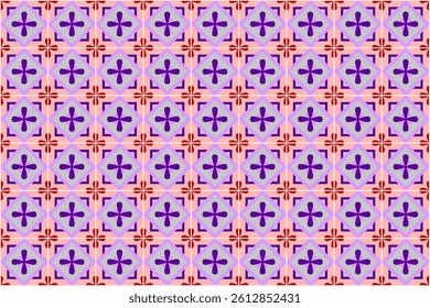 Retro Floral Geometric Seamless Pattern in Purple and Red
