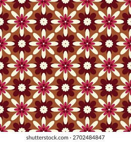 Patrón geométrico floral retro sin fisuras en marrón y rojo para Antiguas Textil y diseño decorativo.