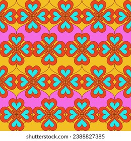 Retro Floral Geometric Vector Seamless Pattern 60s 70s Style for Textile Fabric Wrapping Paper Greeting Card