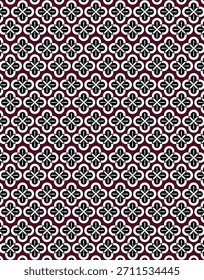 Padrão geométrico floral retrô em preto, branco e Borgonha
