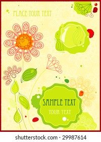Retro Floral Greeting card. Vector Baby Garden