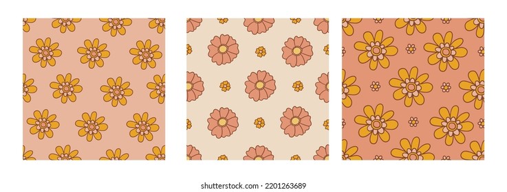 Retro floral groovy vector seamless patterns surface design