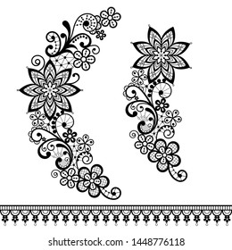 Retro floral lace half wreath  single vector pattern set - monochrome ornamental lace design collection, retro openwork background

Vintage black and white detailed backgrounds - wedding 