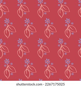 RETRO FLORAL WITH LEAVES SEAMLESS PATTERN ALL OVER PRINT VECTOR