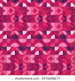 Retro Floral Mosaic - Symmetry in Red and Pink