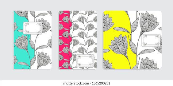 retro floral notebook covers set with calligraphic labels in silver pop shades