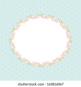 Retro Floral Oval Frame With Roses In Shabby Chic Style