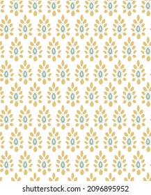 Retro floral pattern with abstract vintage flowers. Traditional folk ornaments yellow with green pattern on white background. Scandinavian style wallpaper. Nordic stylized floral ornament