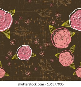 retro floral pattern with birds