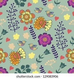 retro floral pattern with birds