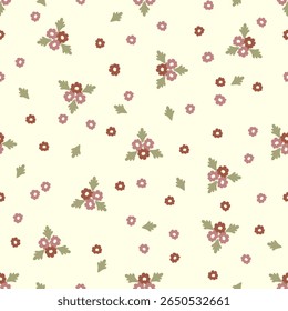 Retro Floral Pattern Illustration, Minimal, Seamless Vector Design in Pink, Perfect for Baby Shower or Valentine's Day.