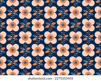 Retro floral pattern with leaves Modern flowers graphic background