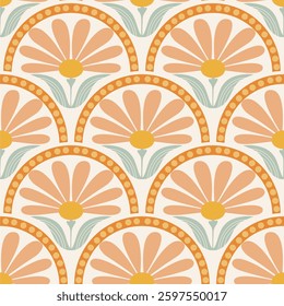 Retro floral pattern motif seamless repeat.Decorative botanical background.
