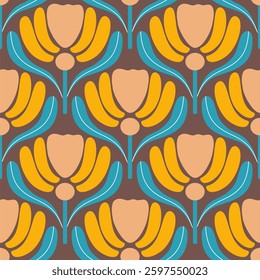 Retro floral pattern motif seamless repeat.Decorative botanical background.