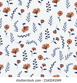 nahtloses Muster mit Blume und Blatt-Illustration auf weißem Hintergrund. handgezeichnete Vektorgrafik. 