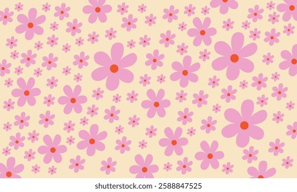Retro Floral Pattern with Pink Daisies