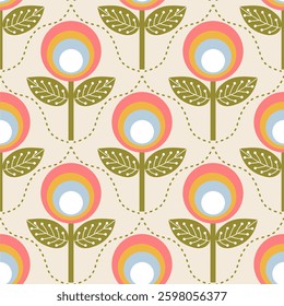 Retro floral pattern with repeating flower motifs. Ideal for textiles, wallpaper, packaging, and digital designs.	