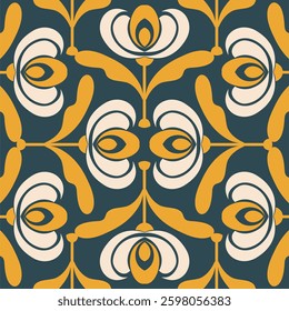 Retro floral pattern with repeating flower motifs. Ideal for textiles, wallpaper, packaging, and digital designs.	