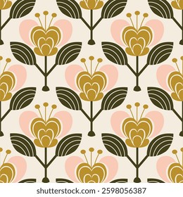 Retro floral pattern with repeating flower motifs. Ideal for textiles, wallpaper, packaging, and digital designs.	