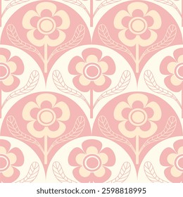 Retro floral pattern with repeating flower motifs. Ideal for textiles, wallpaper, packaging, and digital designs.	