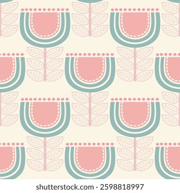 Retro floral pattern with repeating flower motifs. Ideal for textiles, wallpaper, packaging, and digital designs.	