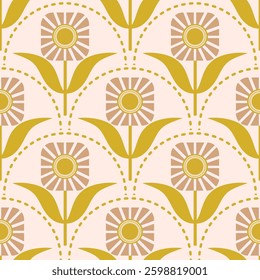 Retro floral pattern with repeating flower motifs. Ideal for textiles, wallpaper, packaging, and digital designs.	