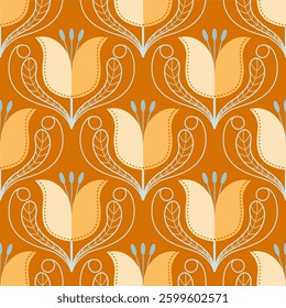 Retro floral pattern with repeating flower motifs. Ideal for textiles, wallpaper, packaging, and digital designs.	