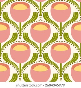 Retro floral pattern with repeating flower motifs. Ideal for textiles, wallpaper, packaging, and digital designs.	