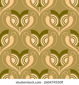 Retro floral pattern with repeating flower motifs. Ideal for textiles, wallpaper, packaging, and digital designs.	