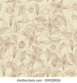 Retro floral pattern, seamless. Vector illustration.