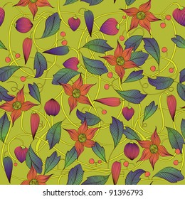 Retro floral pattern, seamless. Vector illustration.