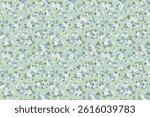 Retro floral pattern in small decorative flowers. Small blue and white flowers. Light blue background. Ditsy print. Floral seamless background ditsy pattern in small cute spring flowers. Stock print