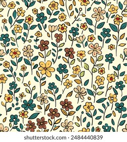 Patrón floral retro en flores Pequeñas. Pequeñas flores de terracota. Fondo de marfil beige. Impresión diminuta. Fondo floral sin costuras. Plantilla de Antiguas para estampados de moda. Patrón estándar.