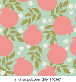 Retro floral pomegranates seamless pattern. 60's style