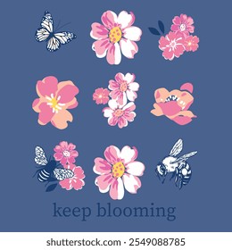 retro floral poster vector, t-shirt graphic, womens, ladies