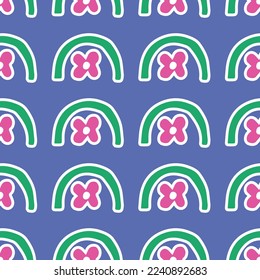 RETRO FLORAL RAINBOW SEAMLESS PATTERN IN EDITABLE VECTOR FILE