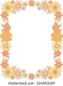 Retro Floral Rectangle Frame Vector Illustration