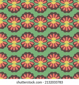Retro floral seamless background, 70s style abstract flowers pattern