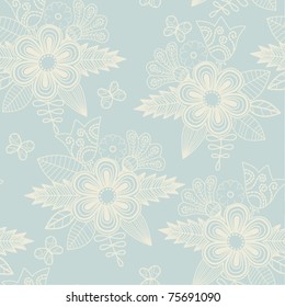 Retro floral seamless background, endless pattern with flowers