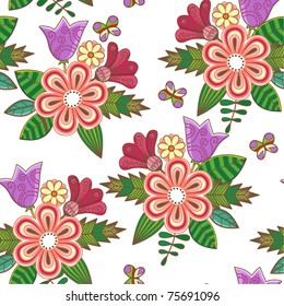 Retro floral seamless background, endless pattern with flowers