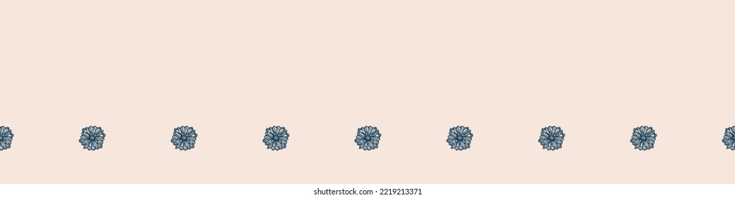 Retro floral seamless border. 70s style wildflower garden banner. Earthy decorative botanical blossom edging. 