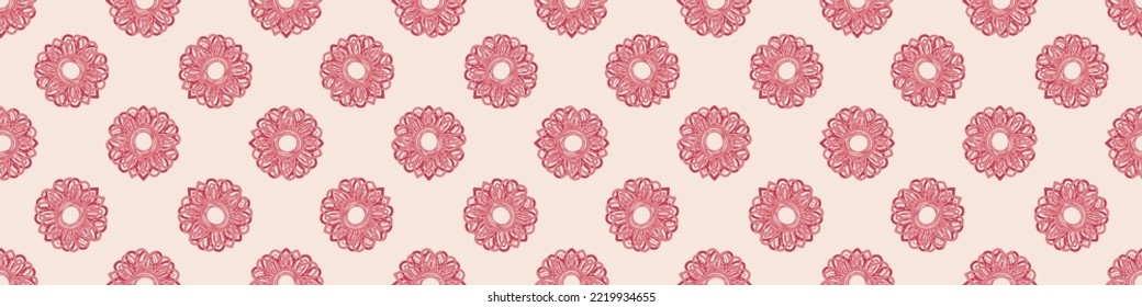Retro floral seamless border. 70s style wildflower garden banner. Earthy decorative botanical blossom edging. 