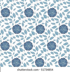 Patrón retro floral sin soldadura en azul y blanco