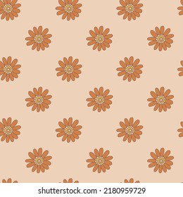 Retro floral seamless pattern with boho groovy flowers. Vector illustration.