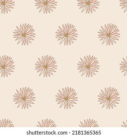 Retro floral seamless pattern with boho groovy flowers. Vector illustration.