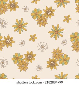 Retro florales nahtloses Muster mit bohenhaften Blumen. Vektorgrafik.